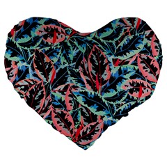 Leaves Leaf Pattern Patterns Colorfur Large 19  Premium Heart Shape Cushions by Semog4