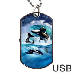 Orca Wave Water Underwater Sky Dog Tag Usb Flash (two Sides) by Semog4