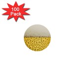 Texture Pattern Macro Glass Of Beer Foam White Yellow Art 1  Mini Buttons (100 pack) 