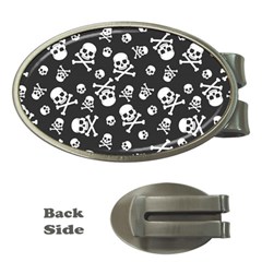 Skull-crossbones-seamless-pattern-holiday-halloween-wallpaper-wrapping-packing-backdrop Money Clips (oval)  by Ravend