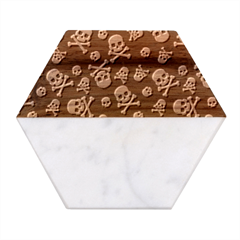 Skull-crossbones-seamless-pattern-holiday-halloween-wallpaper-wrapping-packing-backdrop Marble Wood Coaster (hexagon)  by Ravend
