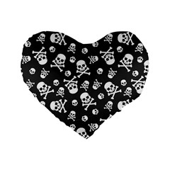 Skull-crossbones-seamless-pattern-holiday-halloween-wallpaper-wrapping-packing-backdrop Standard 16  Premium Heart Shape Cushions
