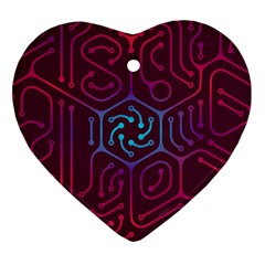 Circuit Hexagonal Geometric Pattern Background Purple Ornament (heart)