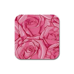 Pink Roses Pattern Floral Patterns Rubber Square Coaster (4 Pack) by Jancukart