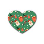 Colorful Funny Christmas Pattern Rubber Heart Coaster (4 pack) Front