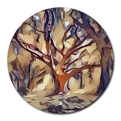 Tree Forest Woods Nature Landscape Round Mousepad by Semog4