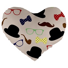 Moustache-hat-bowler-bowler-hat Large 19  Premium Heart Shape Cushions by Semog4