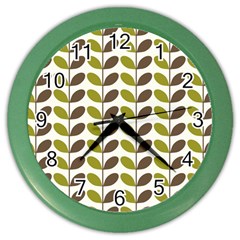 Leaf Plant Pattern Seamless Color Wall Clock by Semog4