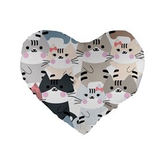 Cute Cat Couple Seamless Pattern Cartoon Standard 16  Premium Flano Heart Shape Cushions by Semog4