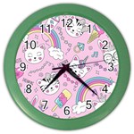 Beautiful Cute Animals Pattern Pink Color Wall Clock Front