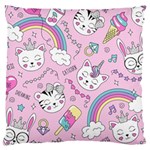 Beautiful Cute Animals Pattern Pink Large Cushion Case (Two Sides) Back