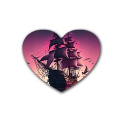 Ship Pirate Adventure Landscape Ocean Sun Heaven Rubber Heart Coaster (4 Pack) by Semog4