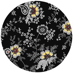 White And Yellow Floral And Paisley Illustration Background Wooden Puzzle Round by Salman4z