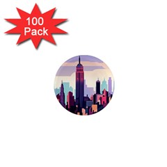 New York Skyline Cityscape Nyc New York City Landmark 1  Mini Magnets (100 Pack)  by Jancukart