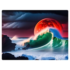 Sea Ocean Waves Rocks Sunset Artwork Premium Plush Fleece Blanket (extra Small)