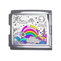 Rainbow Fun Cute Minimal Doodle Drawing 3 Mega Link Italian Charm (18mm)