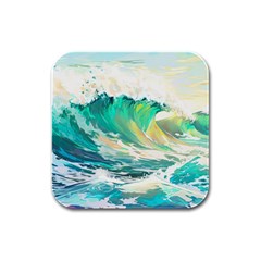 Waves Ocean Sea Tsunami Nautical 90 Rubber Square Coaster (4 Pack) by Jancukart