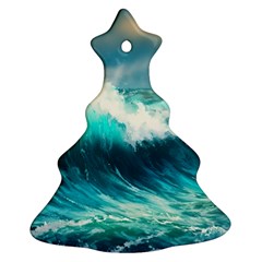Waves Ocean Sea Tsunami Nautical Blue Ornament (christmas Tree) 