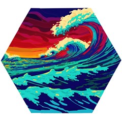 Tsunami Waves Ocean Sea Nautical Nature Water 9 Wooden Puzzle Hexagon by Jancukart