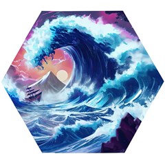 Storm Tsunami Waves Ocean Sea Nautical Nature Wooden Puzzle Hexagon by Jancukart
