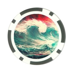 Storm Tsunami Waves Ocean Sea Nautical Nature 2 Poker Chip Card Guard by Jancukart