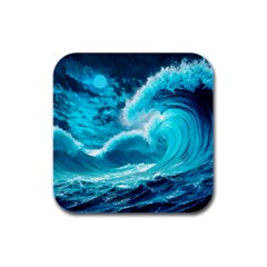 Waves Ocean Sea Tsunami Nautical 3 Rubber Square Coaster (4 Pack) by Jancukart
