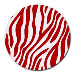 Red Zebra Vibes Animal Print  Round Mousepad by ConteMonfrey