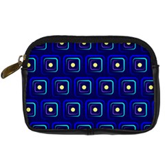 Blue Neon Squares - Modern Abstract Digital Camera Leather Case by ConteMonfrey