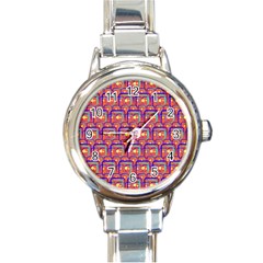 Pink Yellow Neon Squares - Modern Abstract Round Italian Charm Watch by ConteMonfrey
