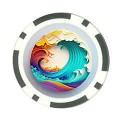 Tsunami Tidal Wave Wave Minimalist Ocean Sea 3 Poker Chip Card Guard by Wegoenart