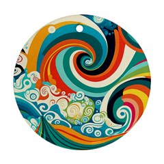 Waves Ocean Sea Abstract Whimsical Abstract Art 2 Round Ornament (two Sides) by Wegoenart