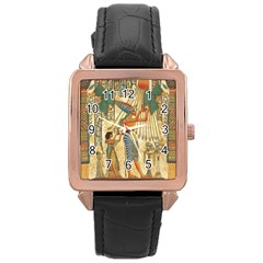 Egyptian Man Sun God Ra Amun Rose Gold Leather Watch  by Celenk