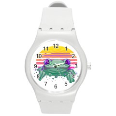 Frog Animal Sun Amphibian Figure Digital Art Round Plastic Sport Watch (m) by Wegoenart