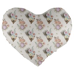 Roses-white Large 19  Premium Flano Heart Shape Cushions by nateshop