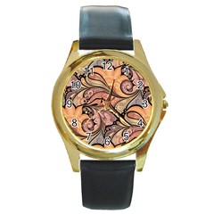 Colorful Background Artwork Pattern Floral Patterns Retro Paisley Round Gold Metal Watch