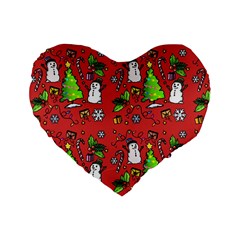 Santa Snowman Gift Holiday Christmas Cartoon Standard 16  Premium Flano Heart Shape Cushions by Ravend