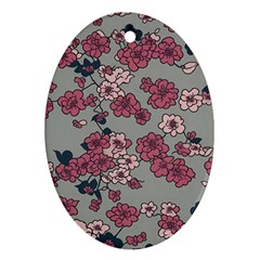 Traditional Cherry Blossom On A Gray Background Oval Ornament (two Sides) by Kiyoshi88