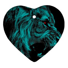 Angry Male Lion Predator Carnivore Heart Ornament (two Sides)