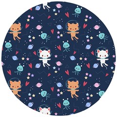 Cute Astronaut Cat With Star Galaxy Elements Seamless Pattern Wooden Puzzle Round by Salman4z