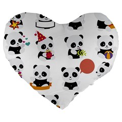 Playing Panda Cartoon Large 19  Premium Heart Shape Cushions by Salman4z