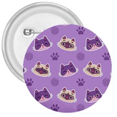 Cute Colorful Cat Kitten With Paw Yarn Ball Seamless Pattern 3  Buttons by Salman4z
