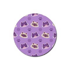 Cute Colorful Cat Kitten With Paw Yarn Ball Seamless Pattern Rubber Coaster (round) by Salman4z
