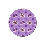Cute Colorful Cat Kitten With Paw Yarn Ball Seamless Pattern Rubber Coaster (Round) Front