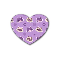 Cute Colorful Cat Kitten With Paw Yarn Ball Seamless Pattern Rubber Coaster (heart) by Salman4z