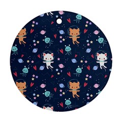 Cute-astronaut-cat-with-star-galaxy-elements-seamless-pattern Round Ornament (two Sides) by Salman4z