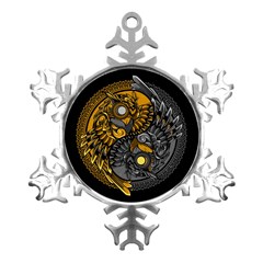 Yin-yang-owl-doodle-ornament-illustration Metal Small Snowflake Ornament by Salman4z