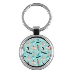 Beach-surfing-surfers-with-surfboards-surfer-rides-wave-summer-outdoors-surfboards-seamless-pattern- Key Chain (round) by Salman4z
