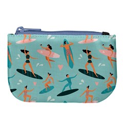 Beach-surfing-surfers-with-surfboards-surfer-rides-wave-summer-outdoors-surfboards-seamless-pattern- Large Coin Purse by Salman4z