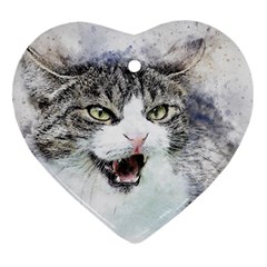 Cat Pet Art Abstract Watercolor Ornament (heart)