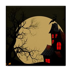 Halloween Moon Haunted House Full Moon Dead Tree Tile Coaster by Ravend